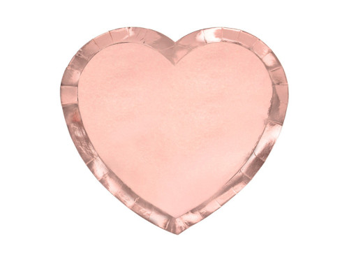 Heart paper plates - rose gold, 19 x 21 cm, 6 pcs.