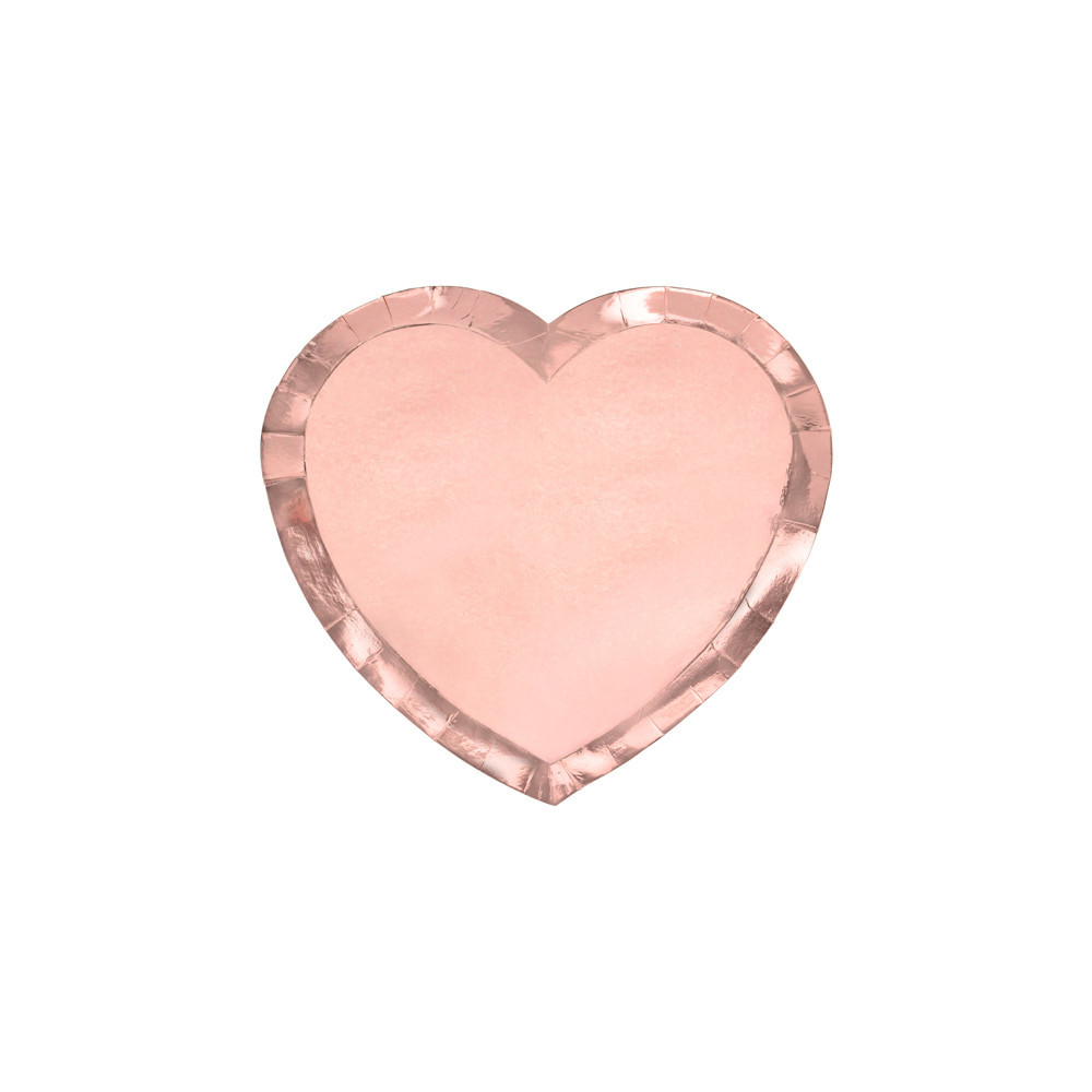 Heart paper plates - rose gold, 19 x 21 cm, 6 pcs.