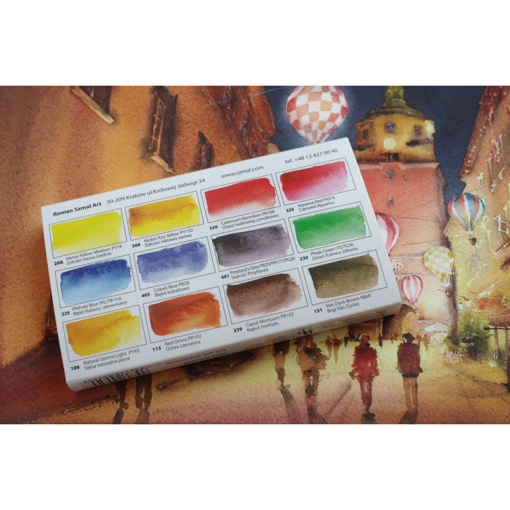 Set of Aquarius watercolor paints, Artus Przybysz - Roman Szmal - 12 colors