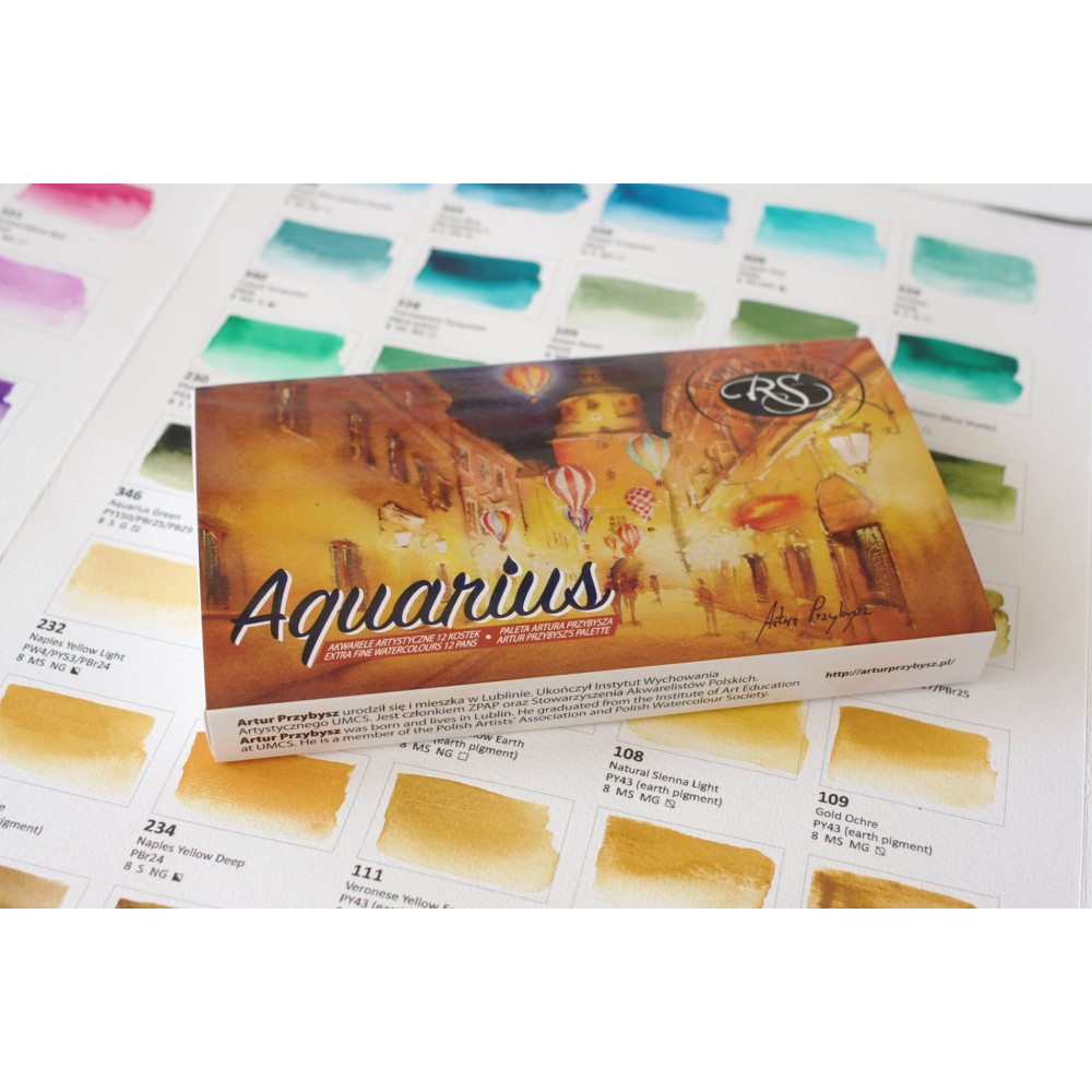 Set of Aquarius watercolor paints, Artus Przybysz - Roman Szmal - 12 colors