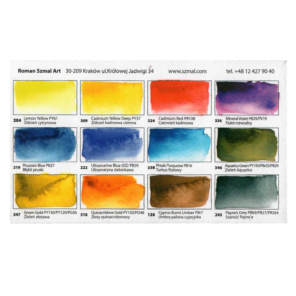 Set of Aquarius watercolor paints, Adam Papke - Roman Szmal - 12 colors
