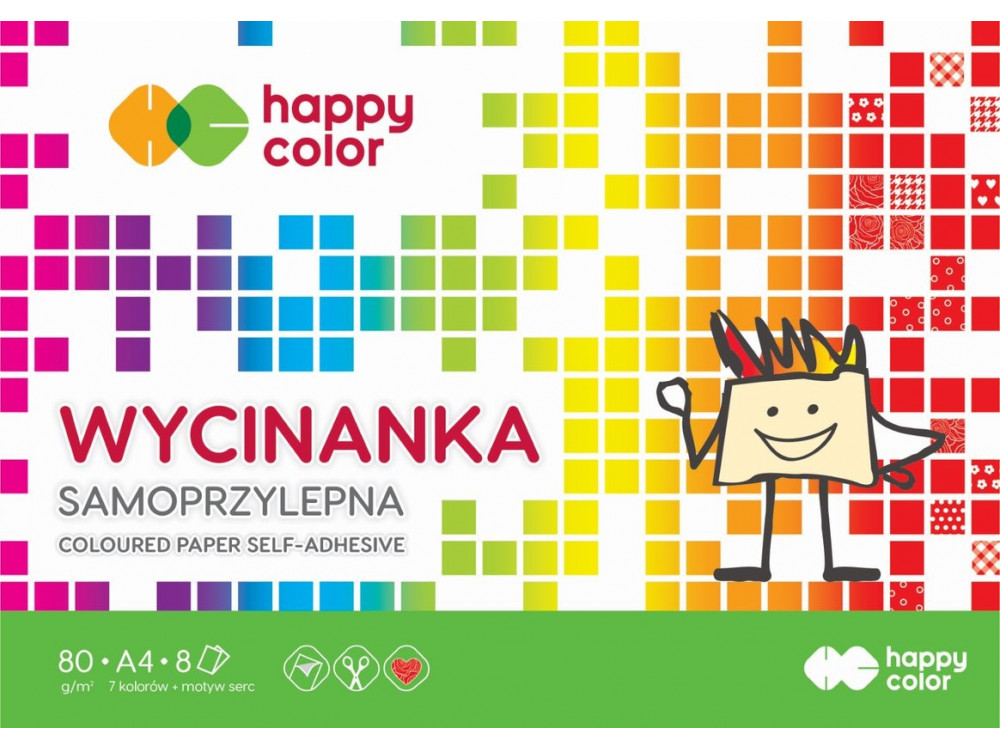 Blok, wycinanka samoprzylepna - Happy Color - kolorowa, A4, 80 g, 8 ark.
