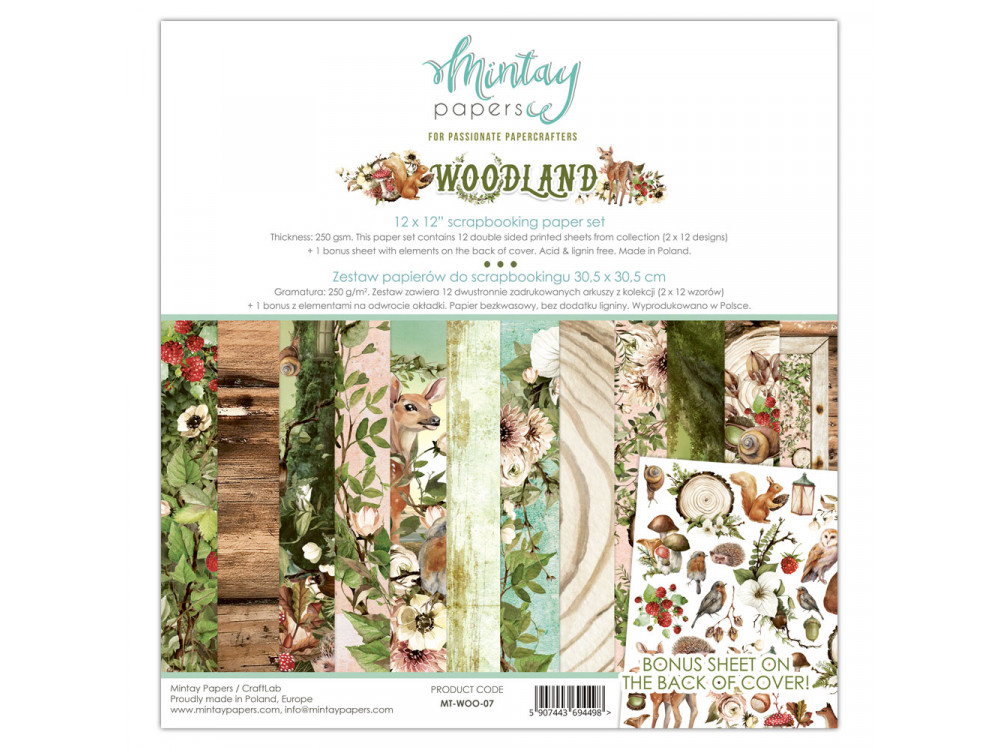 Zestaw papierów do scrapbookingu 30,5 x 30,5 cm - Mintay - Woodland