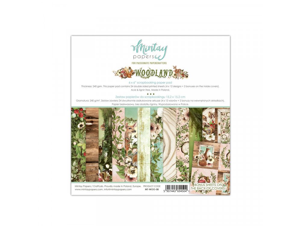 Zestaw papierów do scrapbookingu 15 x 15 cm - Mintay - Woodland