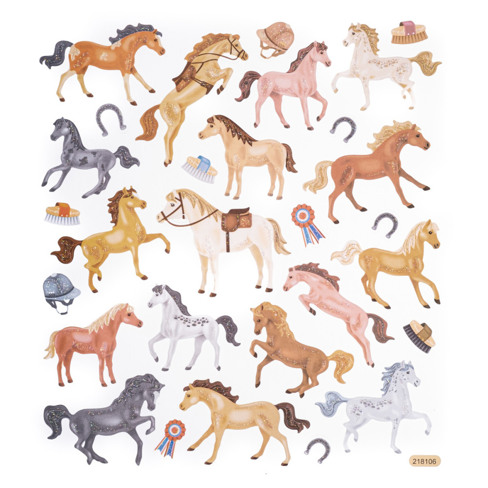 Glitter stickers - DpCraft - Horses, 29 pcs