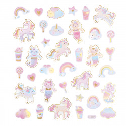 Stickers - DpCraft - Unicorns and cat mermaids, 38 pcs