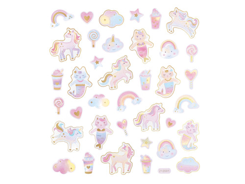 Stickers - DpCraft - Unicorns and cat mermaids, 38 pcs