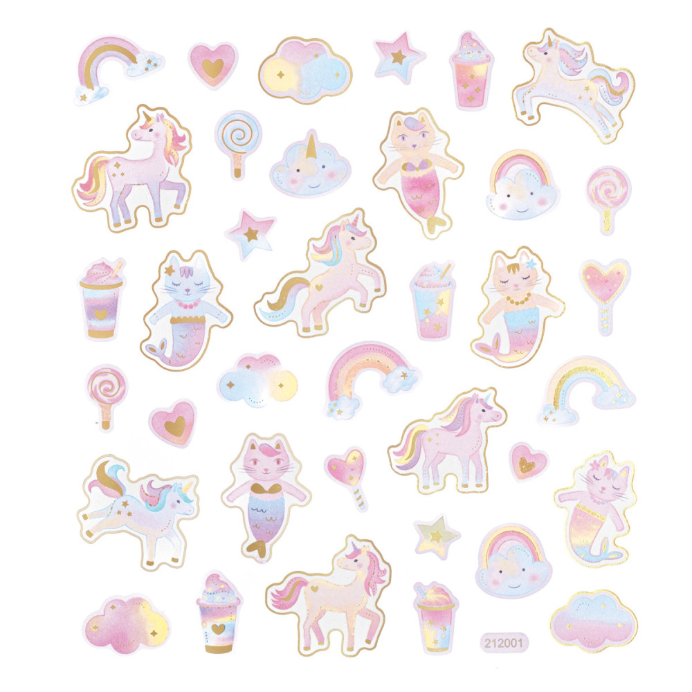 Stickers - DpCraft - Unicorns and cat mermaids, 38 pcs