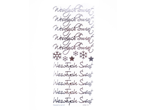 Openwork stickers - DpCraft - Wesołych Świąt, silver, 16 pcs