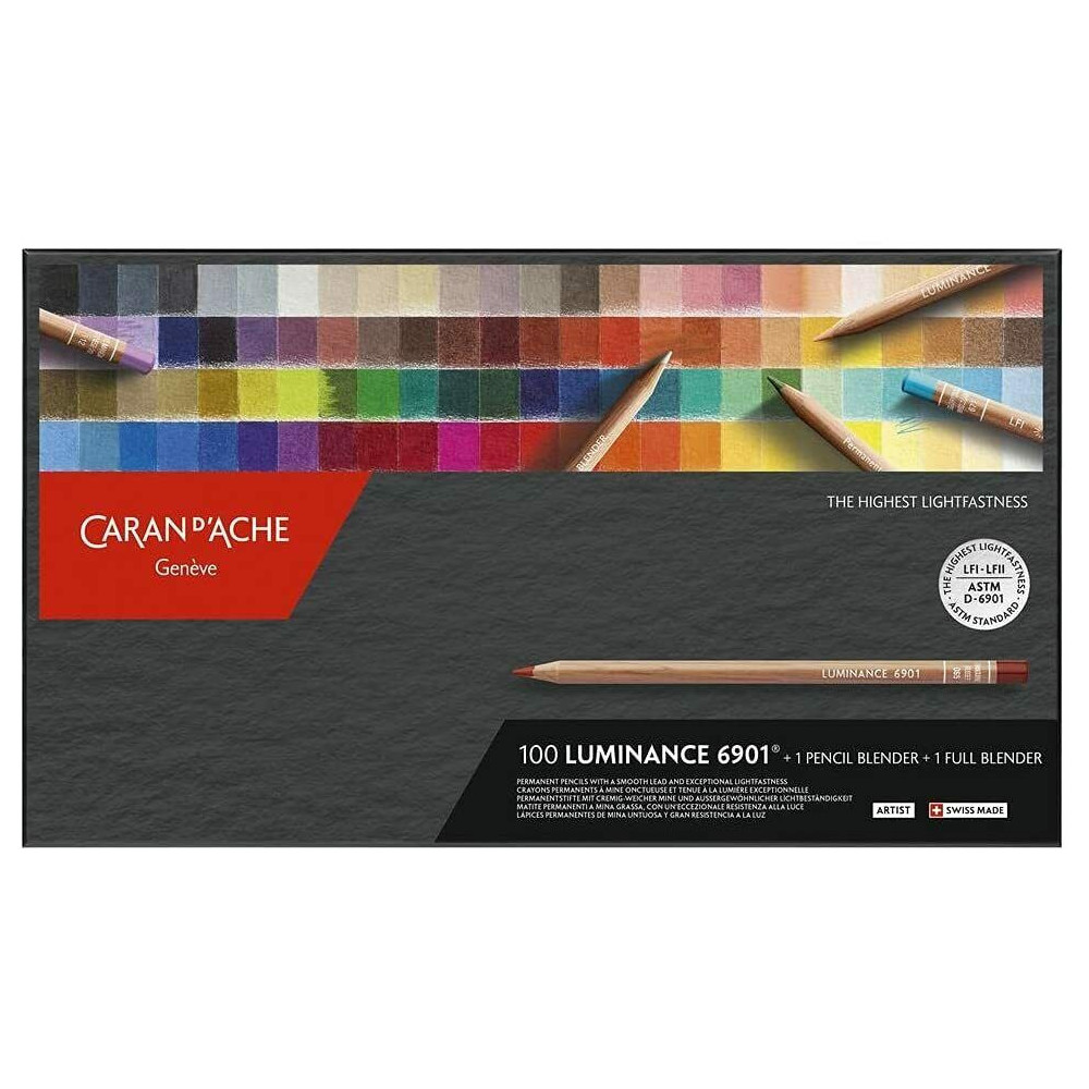 Zestaw kredek ołówkowych Luminance - Caran d'Ache - 100 kolorów + 2 blendery