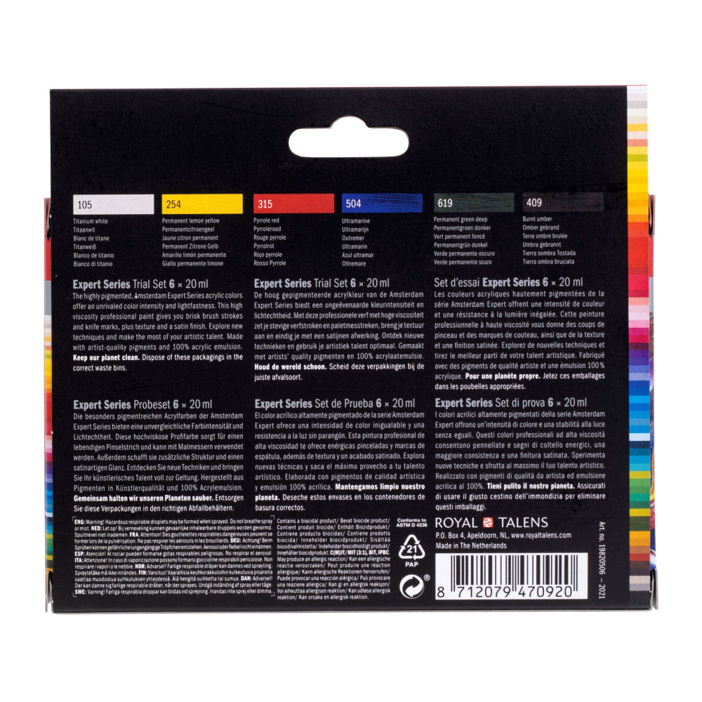 Zestaw farb akrylowych w tubkach Expert - Amsterdam - 6 kolorów x 20 ml