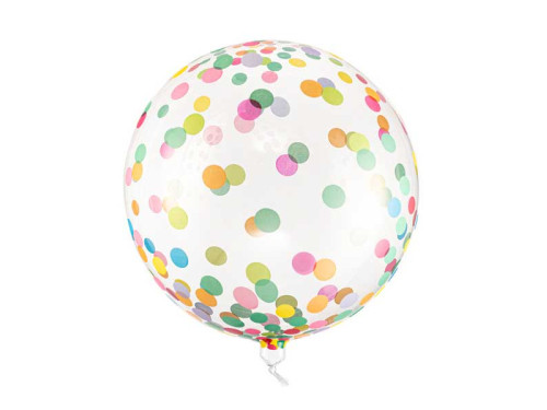 Foil balloon, round - transparent with colorful dots, 40 cm