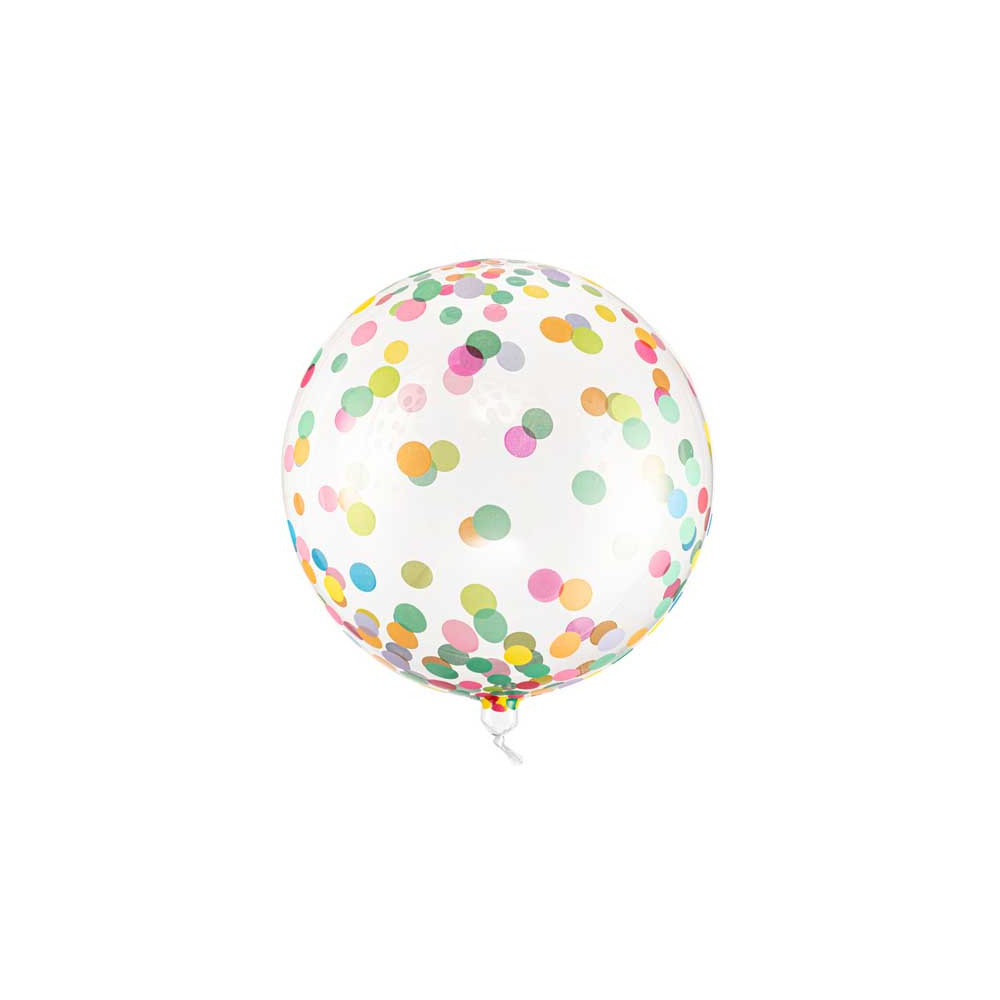 Foil balloon, round - transparent with colorful dots, 40 cm