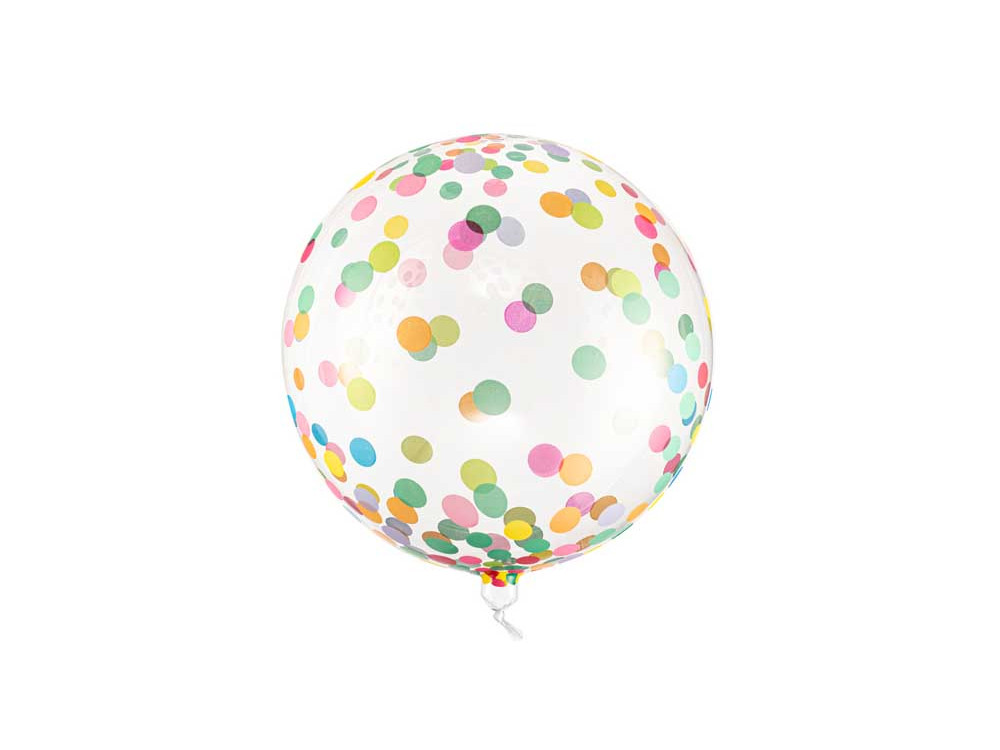 Foil balloon, round - transparent with colorful dots, 40 cm