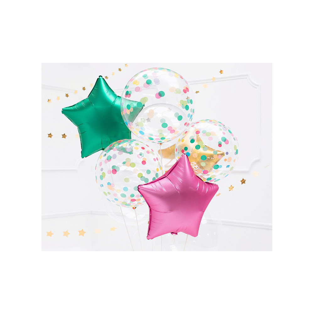 Foil balloon, round - transparent with colorful dots, 40 cm