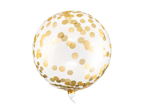 Foil balloon, round - transparent with gold dots, 40 cm