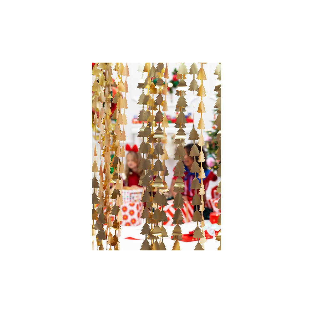 Świąteczna girlanda na tło, Choinki - złota, 100 x 245 cm