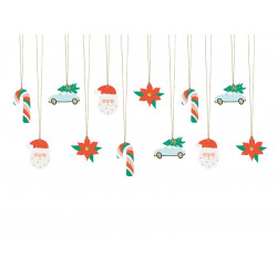 Gifts tags with string, Santa Claus - 12 pcs