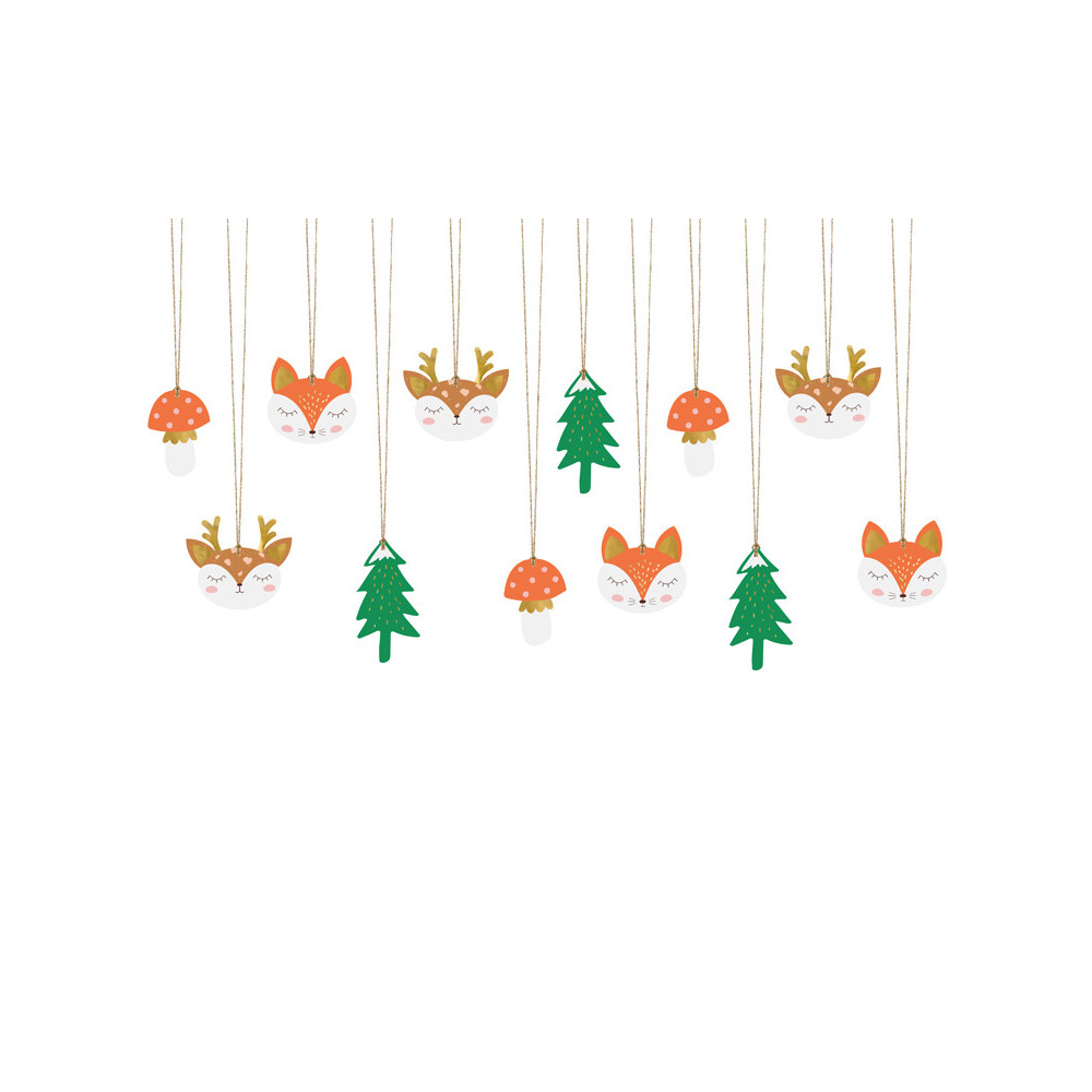 Gifts tags with string, Winter Forest - 12 pcs