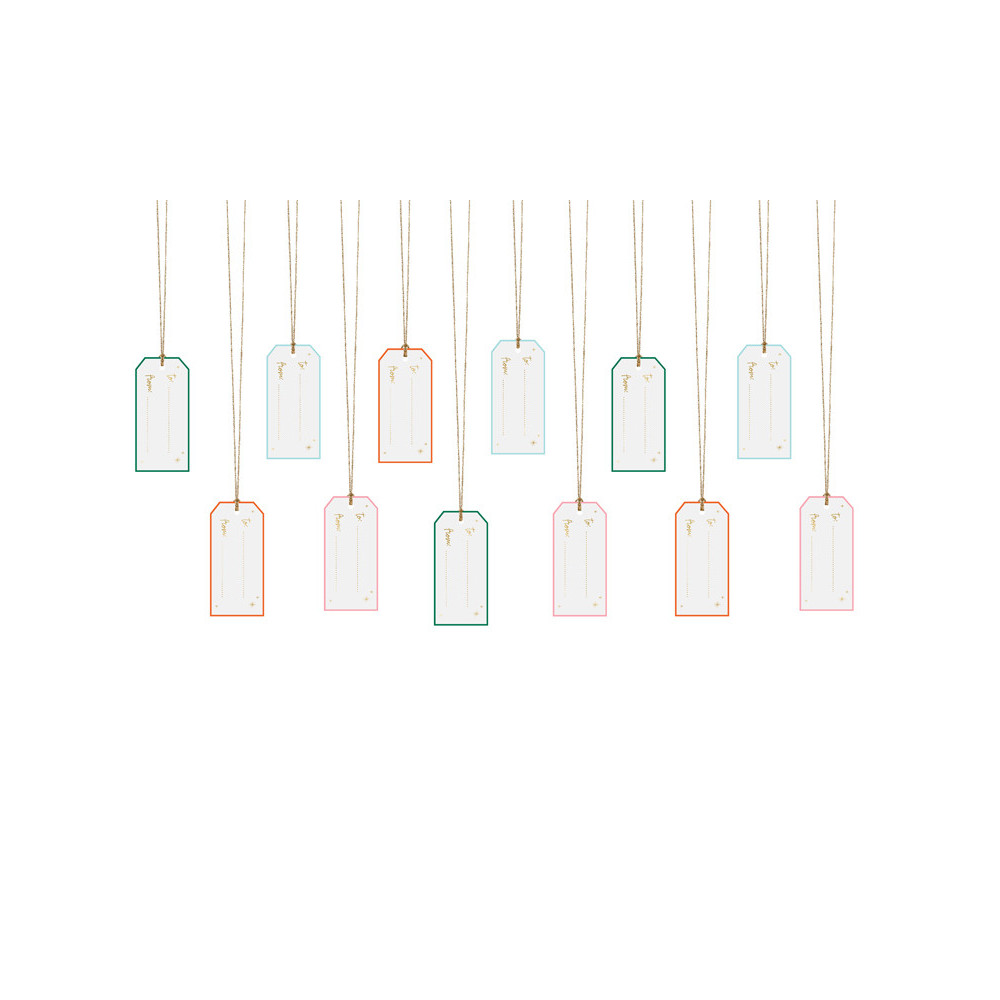 Gifts tags with string - pastel, 12 pcs