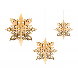 Hanging decorations, Snowflakes 3D - gold, 6 pcs