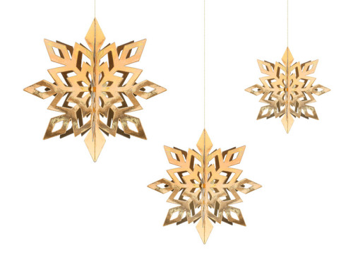 Hanging decorations, Snowflakes 3D - gold, 6 pcs