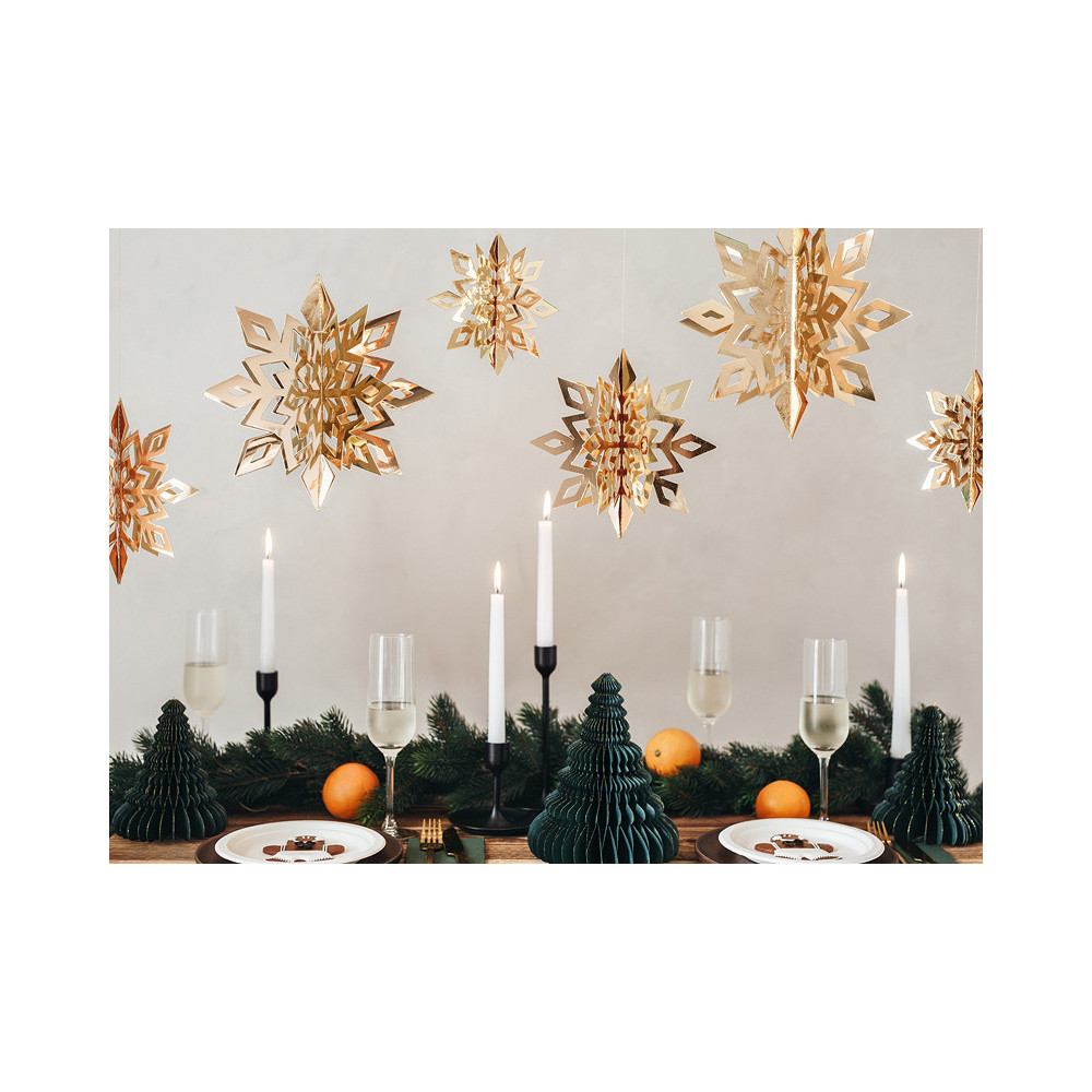 Hanging decorations, Snowflakes 3D - gold, 6 pcs