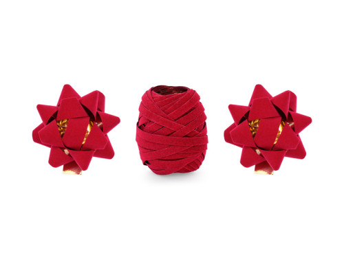 Velvet ribbon and rosettes for gift wrapping - red, 3 pcs.
