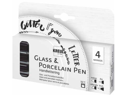 Set of Glass & Porcelain Handlettering Pens - Kreul - Black, 4 pcs
