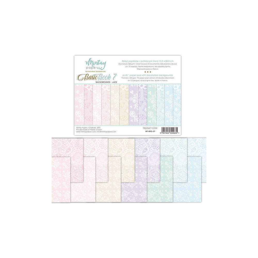 Zestaw papierów do scrapbookingu 15 x 20 cm - Mintay - Basic Book 7, Lace