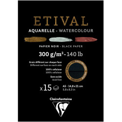 Blok do akwareli Etival Watercolour- Clairefontaine - cold pressed, czarny, A5, 300 g, 15 ark.