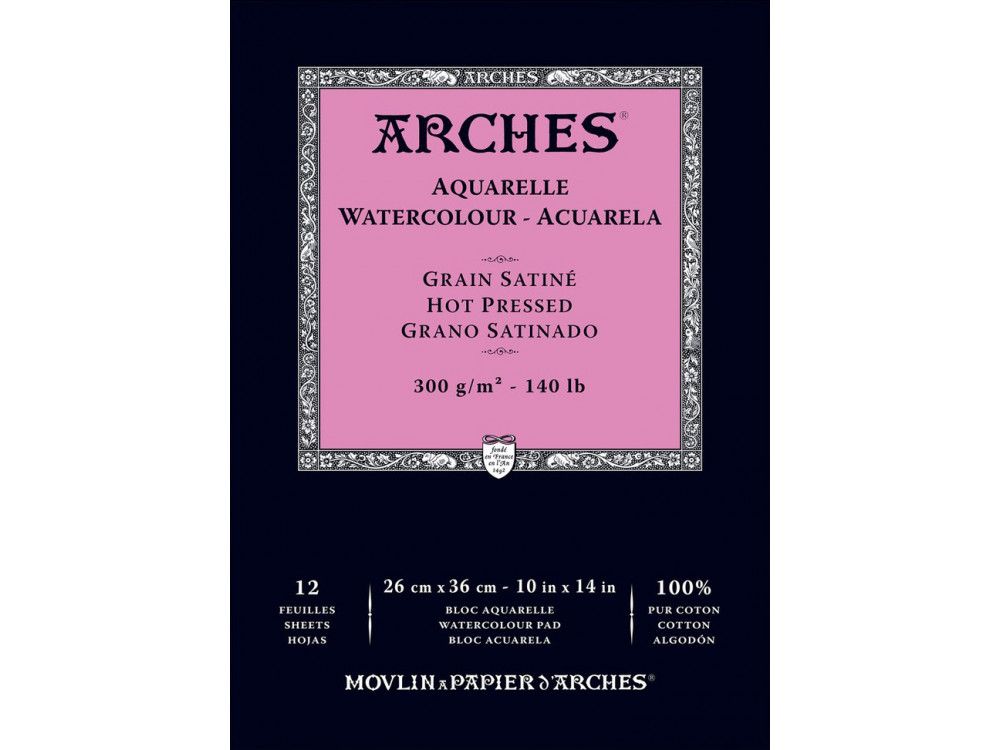 Blok do akwareli - Arches - hot pressed, 26 x 36 cm, 300 g, 12 ark.
