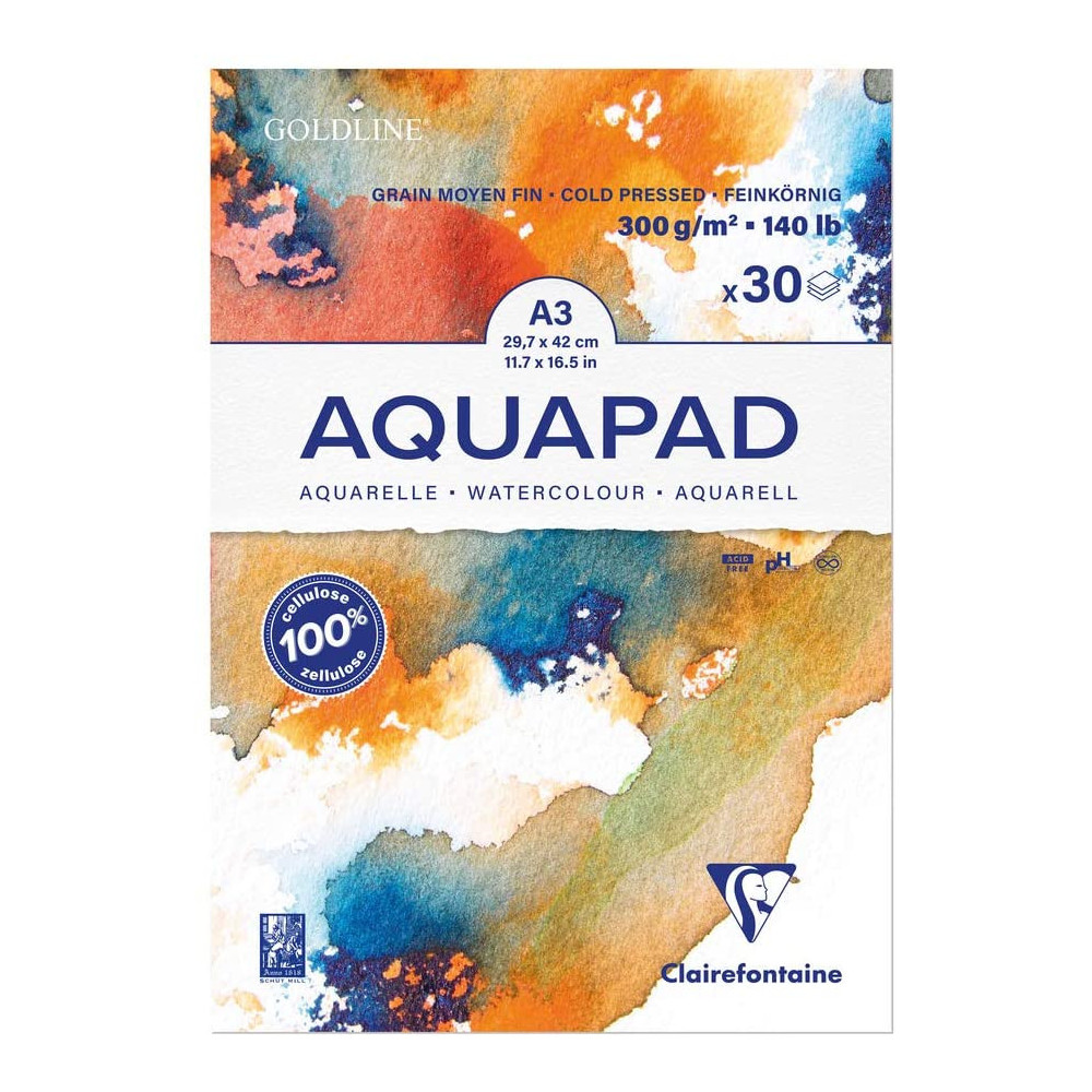 Blok do akwareli Aquapad Watercolour - Clairefontaine - cold pressed, A3, 300 g, 30 ark.