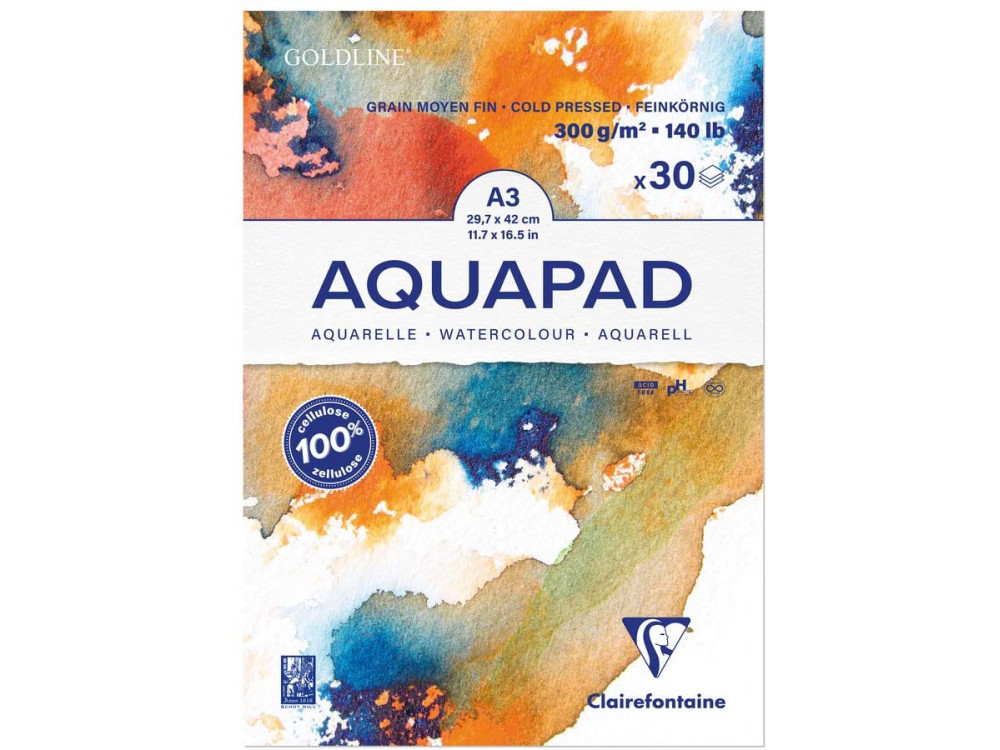 Blok do akwareli Aquapad Watercolour - Clairefontaine - cold pressed, A3, 300 g, 30 ark.