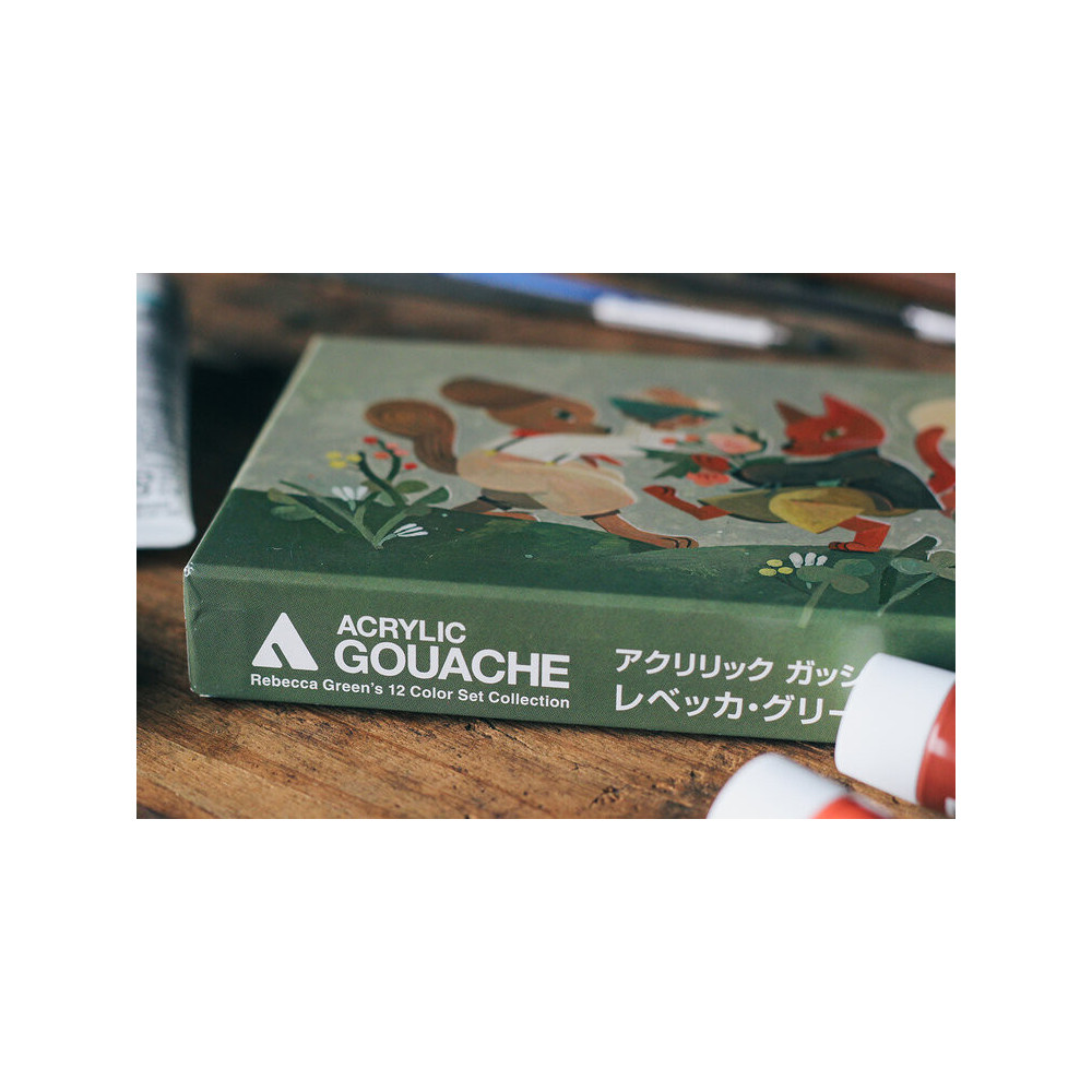 Zestaw farb gwaszy Acryla Gouache - Holbein - Rebecca Green, 12 kolorów x 20 ml