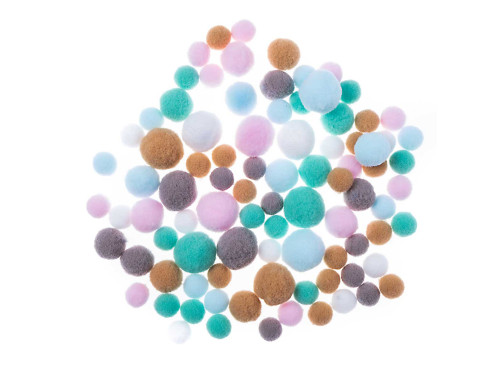 Plush pompoms - DpCarft - Frosty Pastels, 90 pcs.