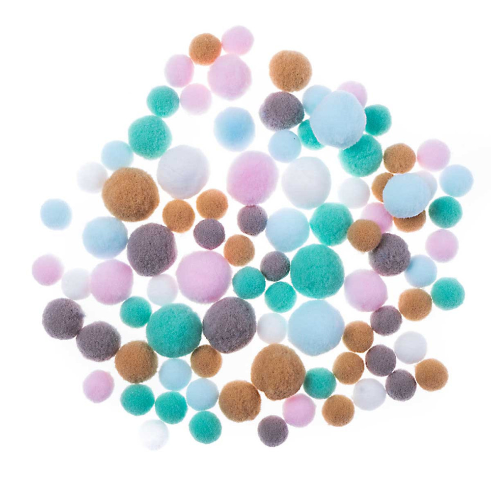 Plush pompoms - DpCarft - Frosty Pastels, 90 pcs.