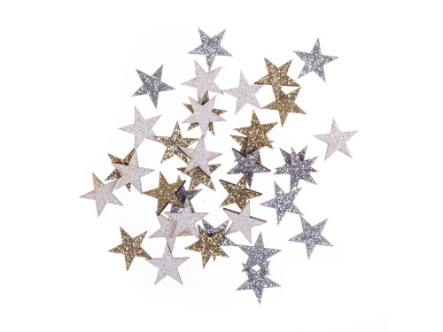 Wooden stars, double sided - DpCraft - glittery, 36 pcs