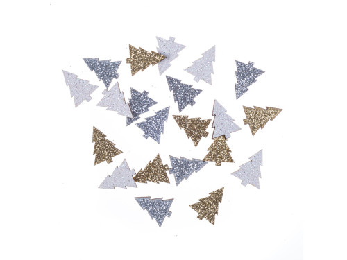 Wooden Christmas trees, double sided - DpCraft - glittery, 21 pcs