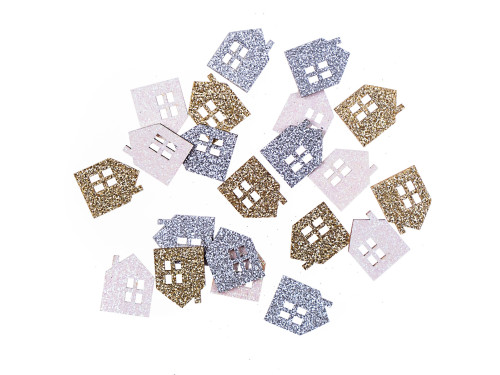 Wooden houses, double sided - DpCraft - glittery, 21 pcs