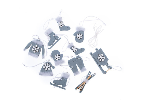 Wooden pendants, Christmas motifs - DpCraft - blue, 12 pcs