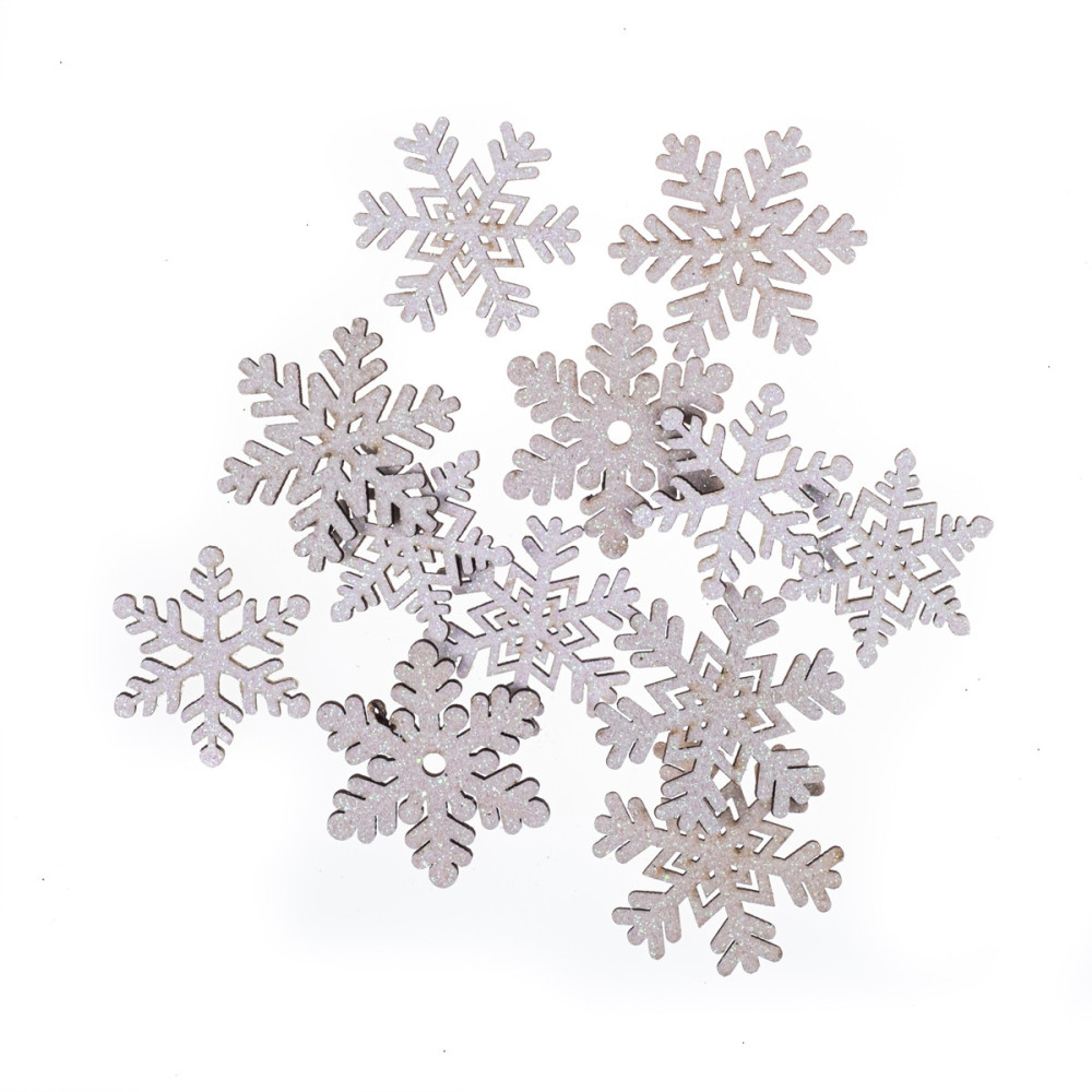 Self-adhesive wooden snowflakes - DpCraft - white, 12 pcs