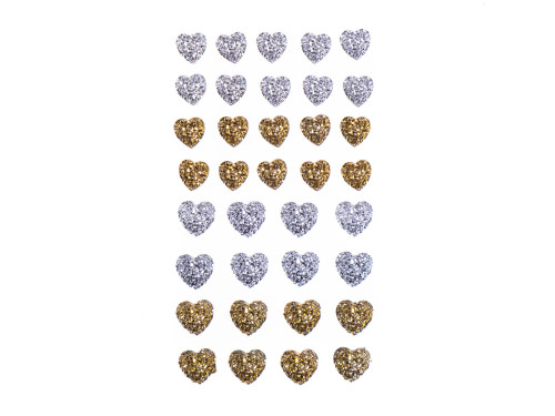 Self-adhesive heart stones - DpCraft - gold and silver, 36 pcs.