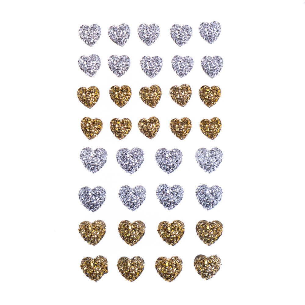 Self-adhesive heart stones - DpCraft - gold and silver, 36 pcs.