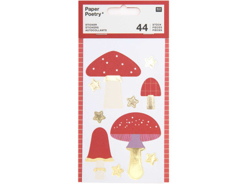 Christmas stickers - Paper Poetry - Mushrooms, 44 pcs