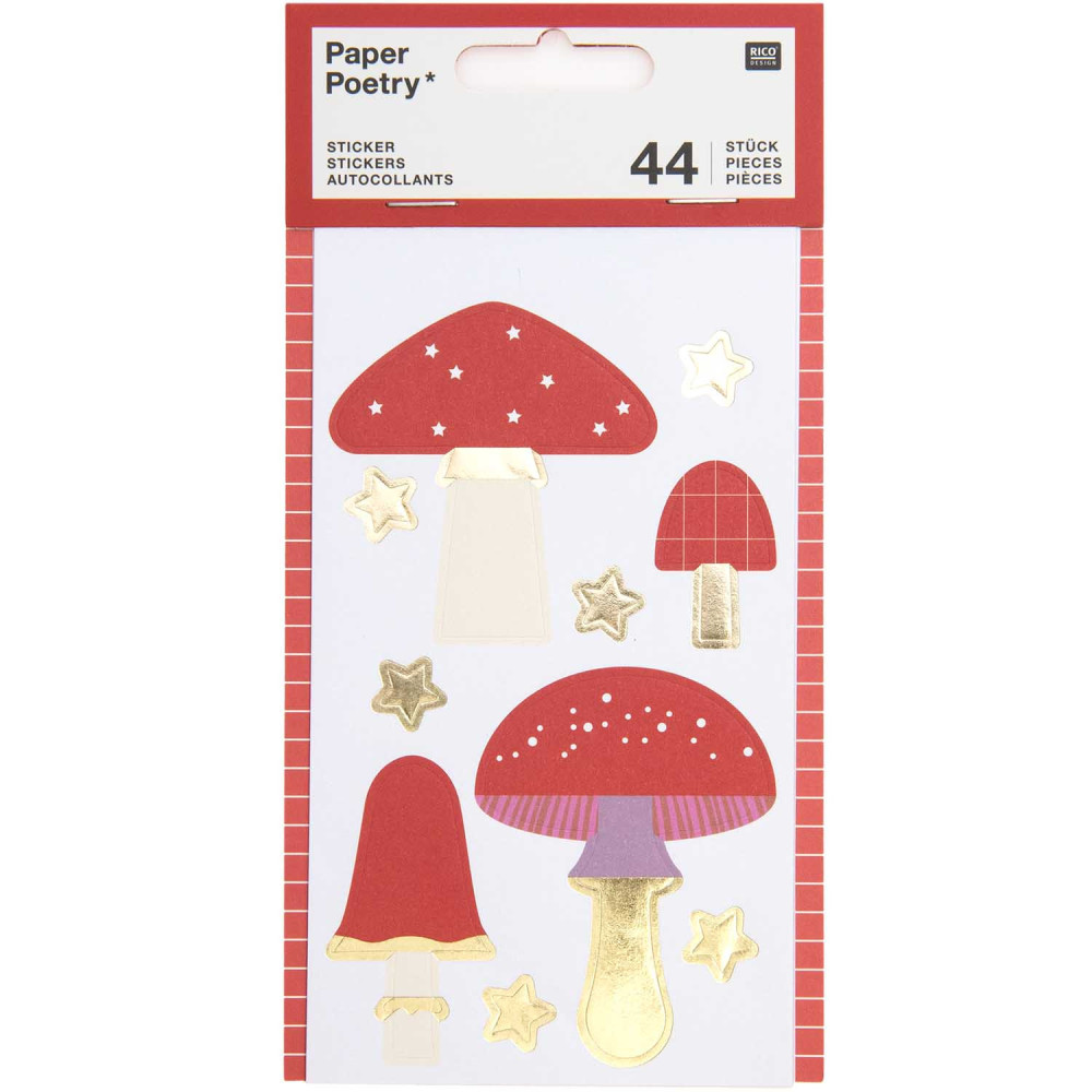 Christmas stickers - Paper Poetry - Mushrooms, 44 pcs