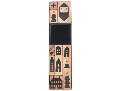 Wooden stamp set - Rico Design - Houses, 12 pcs