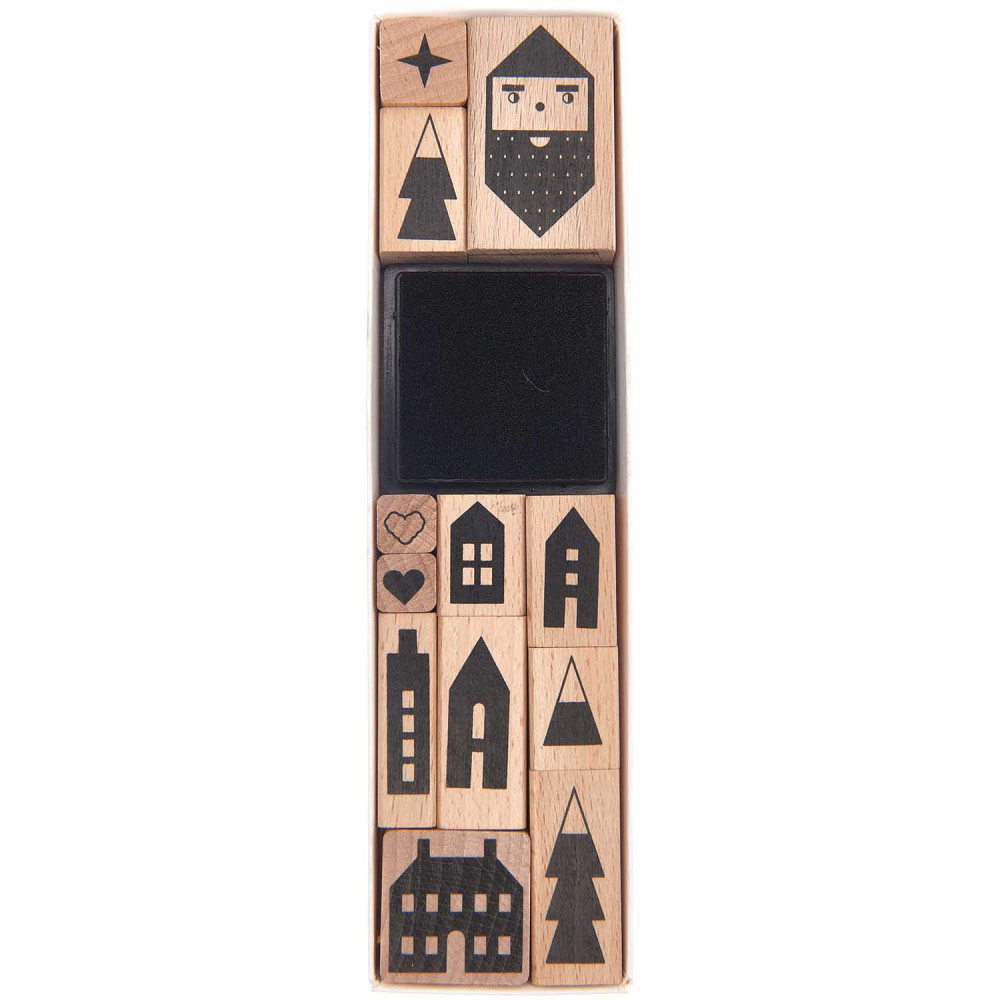 Wooden stamp set - Rico Design - Houses, 12 pcs