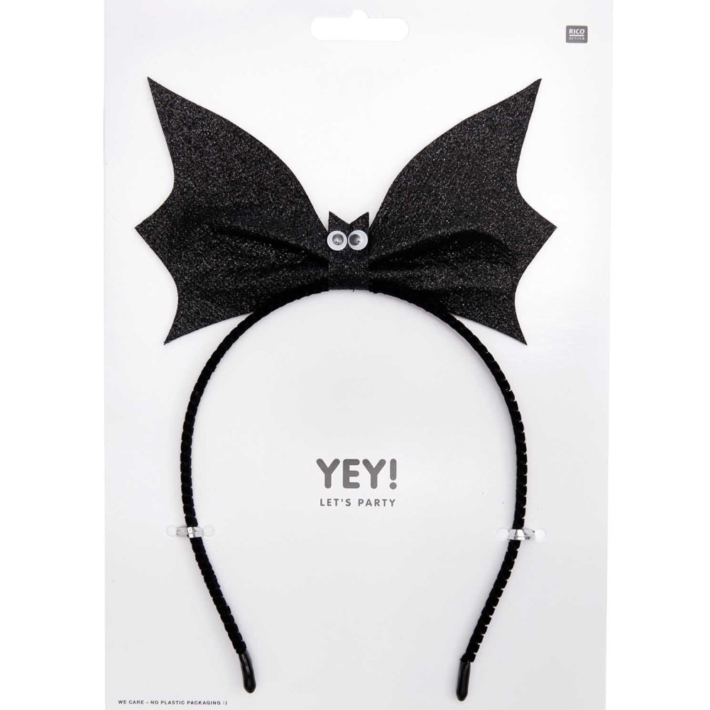 Bat headband for Halloween - Rico Design - black, 15 x 22 cm