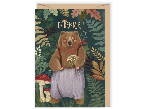Greeting card - Cudowianki - Dziękuję z misiem, 12 x 17 cm